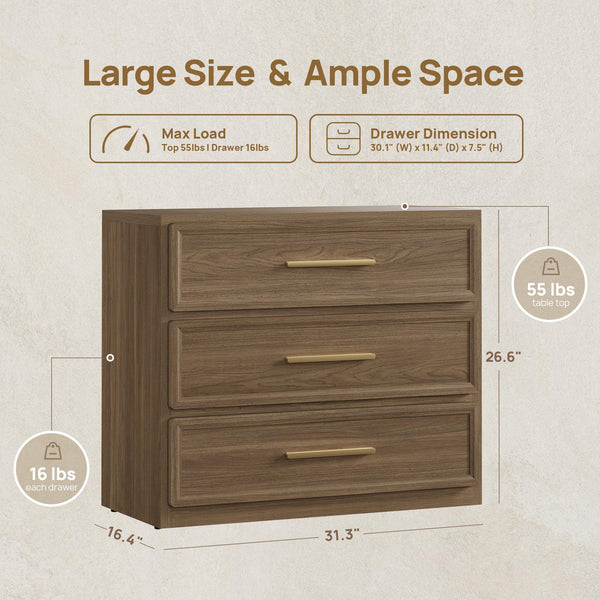 Oversized Nightstand Set of 2 with 3-Drawer Storage