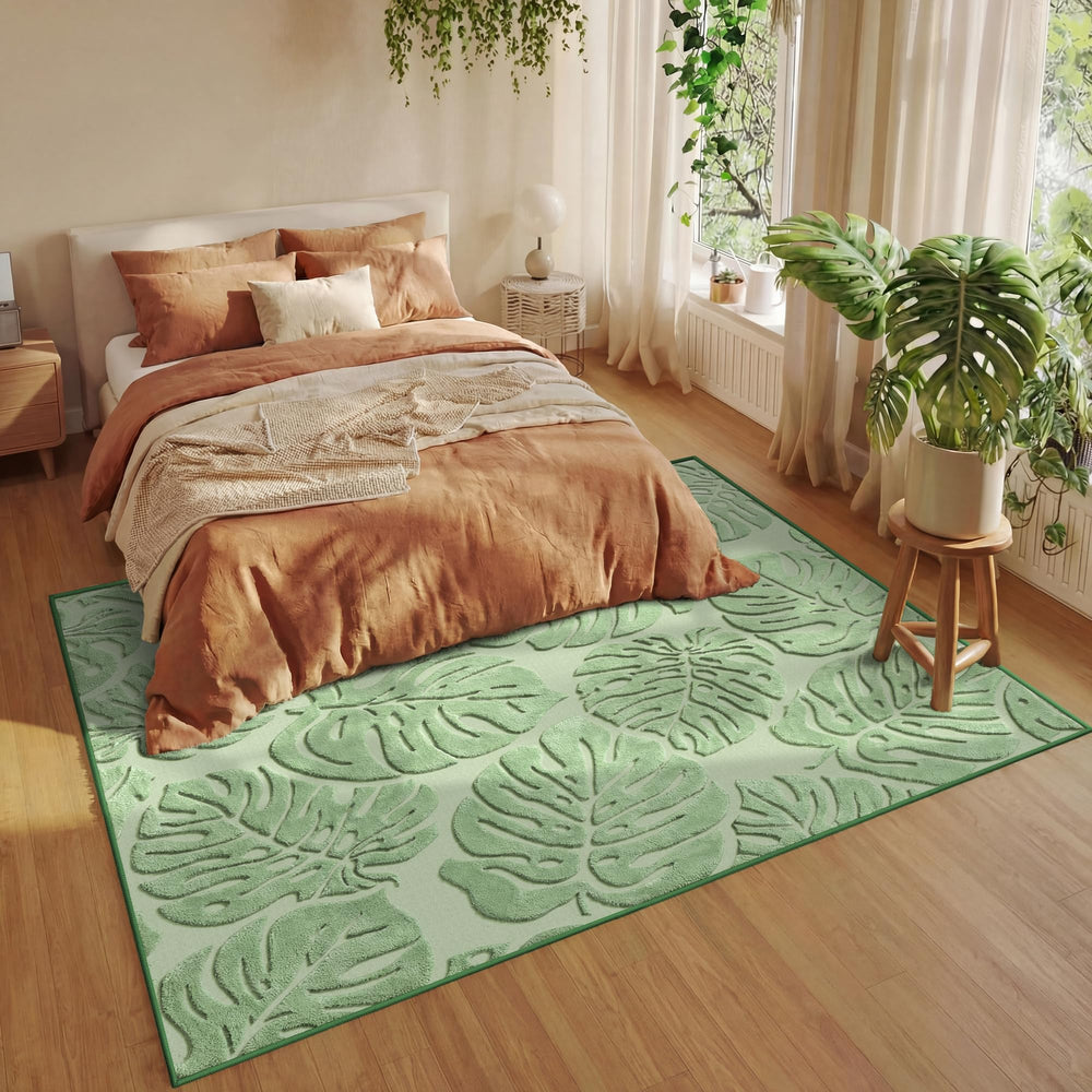 Green Monstera High-Low Plush Area Rug