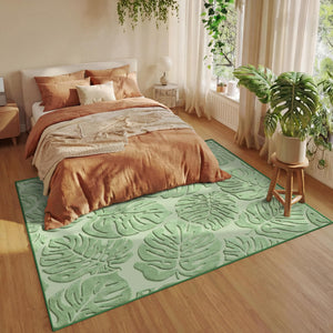 Green Monstera High-Low Plush Area Rug