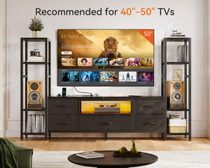 TV Stand with LED Lights, Power Outlets & 5 Fabric Drawers – 71" & 87"