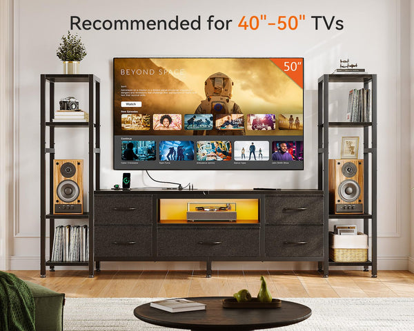 TV Stand with LED Lights, Power Outlets & 5 Fabric Drawers – 71" & 87"