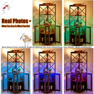 5-Tier Corner Bar Cabinet with LED Lights
