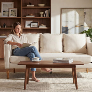 Farmhouse Loveseat Sofa with Wood Legs – 63" 3-Seater Couch