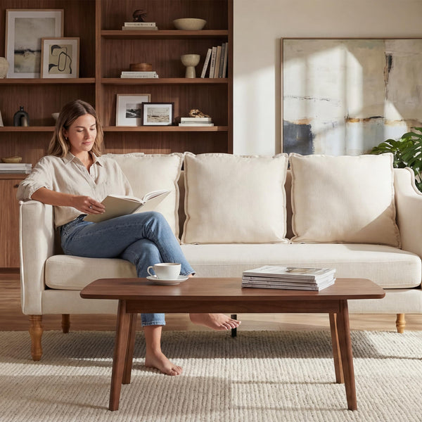 Farmhouse Loveseat Sofa with Wood Legs – 63" 3-Seater Couch