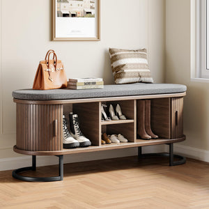 Storage Bench with Cushion and Sliding Doors