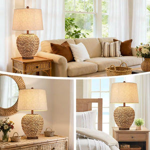 Natural Seagrass Woven Table Lamp with Linen Shade