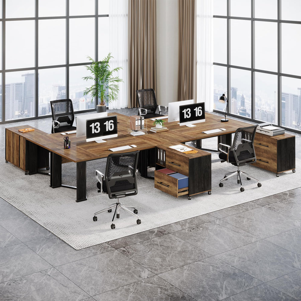 L-Shaped Executive Desk with Mobile File Cabinet and Storage Drawers