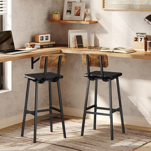 Bar Stools Set of 2 – PU Upholstered with Backrest & Footrest, Rustic Brown & Black