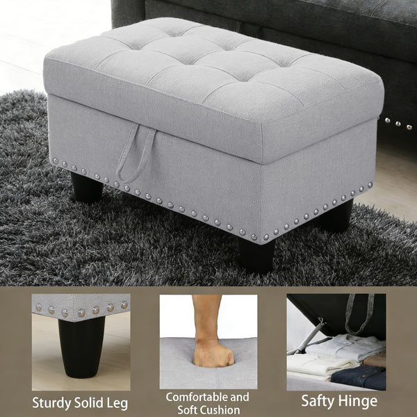 Linen Storage Ottoman Bench with Rivet Detail