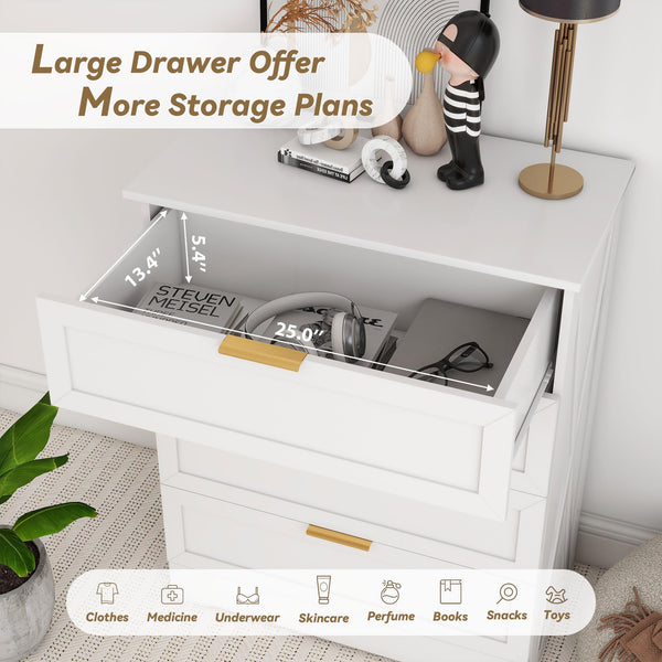 4-Drawer Dresser with Golden Handles – White, Wash Grey, Light Oak