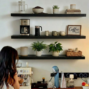 Black Floating Shelves for Wall 36 Inch – Set of 3 with Invisible Brackets