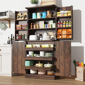 71" Farmhouse Kitchen Pantry Cabinet with Drawers & Door Shelves