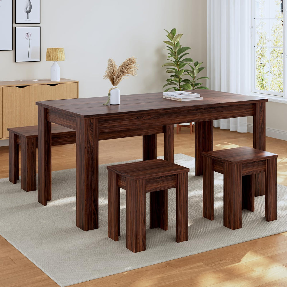 62.9" Dining Table Set with Bench & 2 Stools