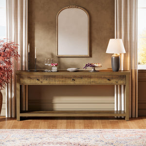 70.9" Extra Long Console Table with 3 Drawers & Open Shelves