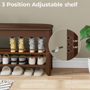Shoe Storage Bench with Flip-Top Lid, Cushion & Adjustable Shelf