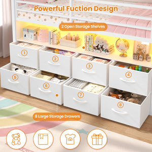 Twin Size Kids Loft Bed with Storage Drawers & LED Lights
