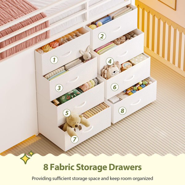 Full Over Twin Bunk Bed with Storage Drawers & RGB Lights