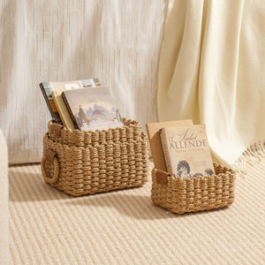 Woven Storage Basket Set of 3 - Paper Rope Shelf Organizer Bins