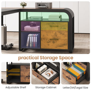 L-Shaped Executive Desk with File Drawer, Storage Shelves & Power Outlets