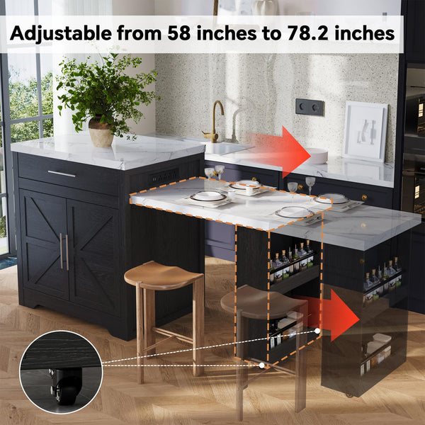 Kitchen Island with Extendable Dining Table & Storage