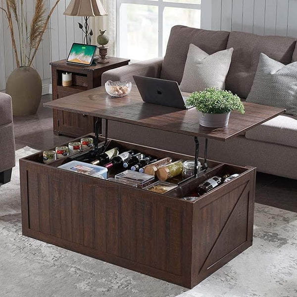 Lift Top Coffee Table with Sliding Barn Door