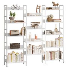 Triple Wide 5-Tier Industrial Bookshelf with Metal Frame