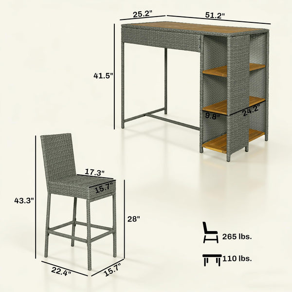 5-Piece Outdoor Bar Set with High Top Table and 4 Barstools