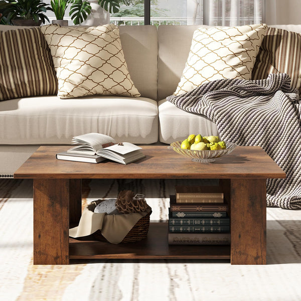2-Tier Rectangular Coffee Table with Open Shelf