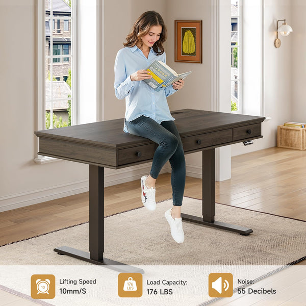 Electric Standing Desk with Drawers and Storage Outlets