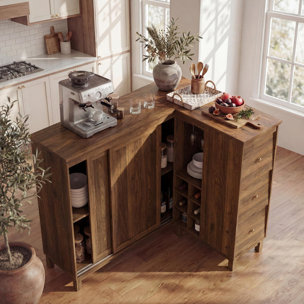 L-Shaped Bar Cabinet with Charging Station