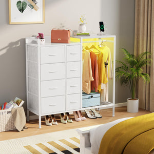 8-Drawer Dresser with Hanging Rack & LED Lights