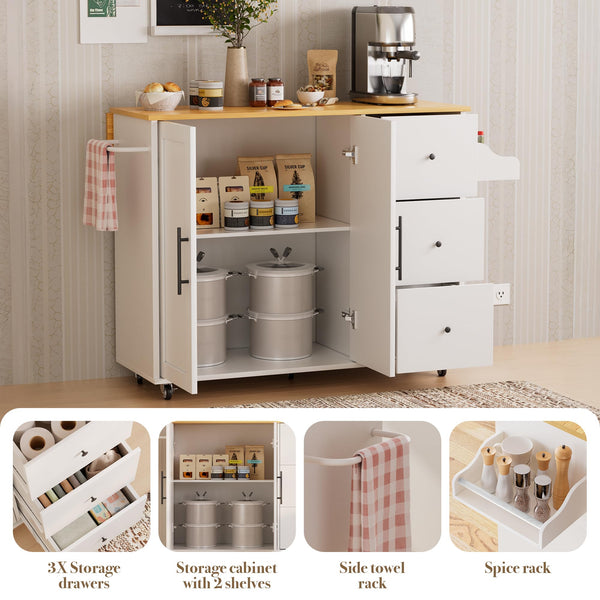 Rolling Kitchen Island with Storage and Drop Leaf