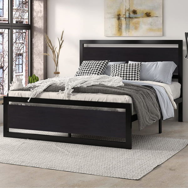 Metal Platform Bed Frame with Headboard & Slat Support