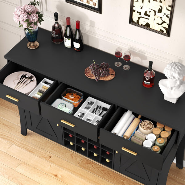 LED Bar Cabinet with Wine Rack & Drawers