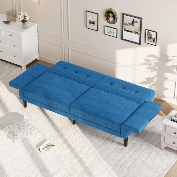 Convertible Futon Sofa Bed with Adjustable Backrest & Armrest – Royal Blue