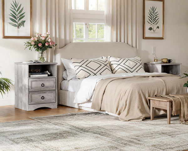 2-Drawer Wood Nightstand with Open Compartment