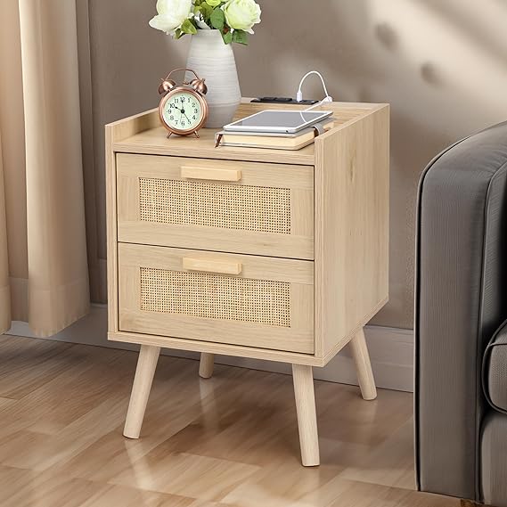 Rattan Nightstand with 2 Drawers