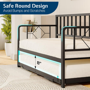 Twin Daybed with Trundle, Charging Station & LED Lights