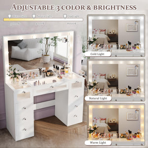 Makeup Vanity Desk with LED Lights & Large Mirror