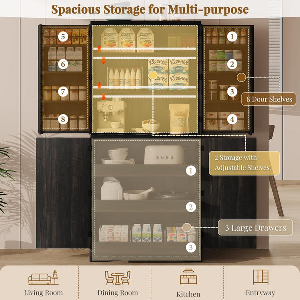 72" Farmhouse Kitchen Pantry Cabinet with Barn Door