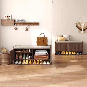 Fluted Shoe Storage Bench with LED Sensor Light