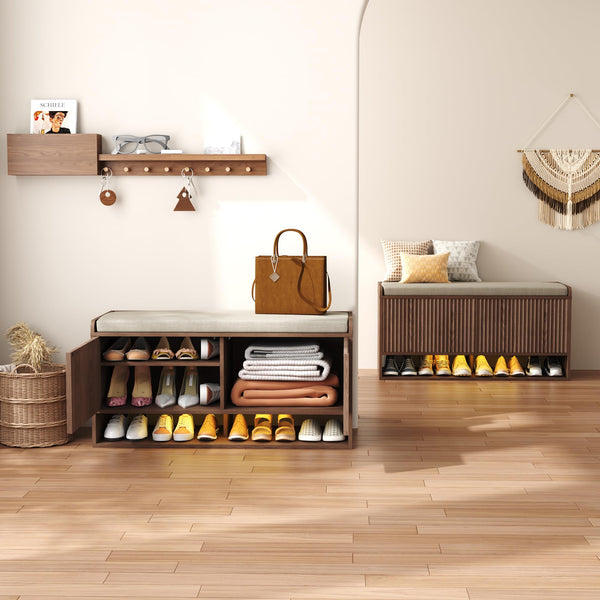 Fluted Shoe Storage Bench with LED Sensor Light