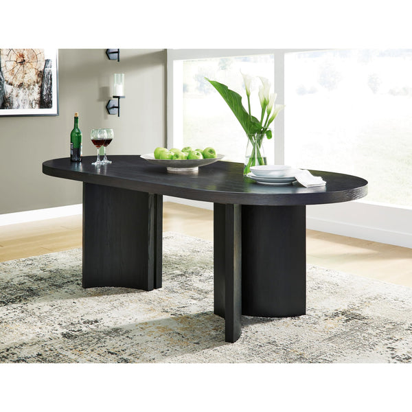 Oval Black Dining Table – Art Deco Pedestal, Seats 8