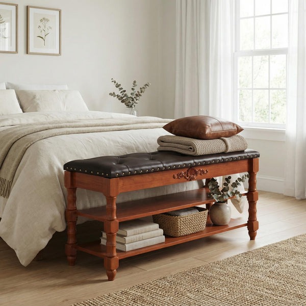 Storage Bench with Lift Top & Open Shelves
