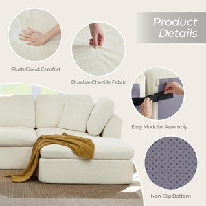L-Shaped Modular Sectional Sofa with Ottoman – Chenille Fabric