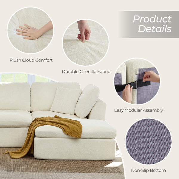 L-Shaped Modular Sectional Sofa with Ottoman – Chenille Fabric