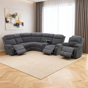 L-Shaped Manual Reclining Sectional Sofa with Storage & Cup Holders