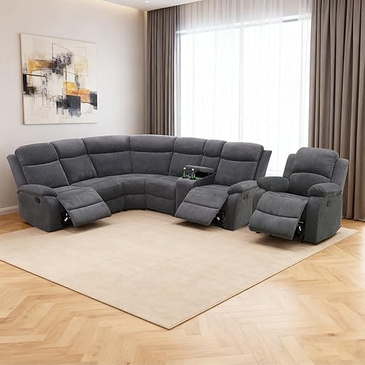 L-Shaped Manual Reclining Sectional Sofa with Storage & Cup Holders