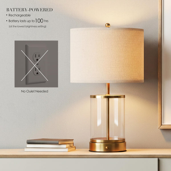 Cordless Rechargeable Glass Table Lamp with Touch Dimmer
