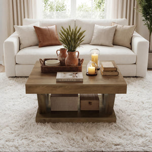 2-Tier Farmhouse Coffee Table with Storage Shelf